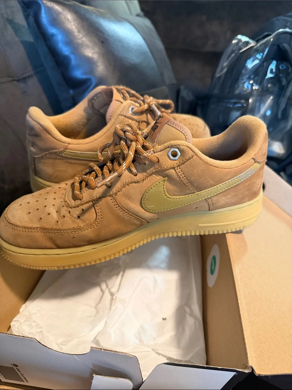 Nike Men’s Low-Top Suede Sneakers in Tan with Yellow Swoosh